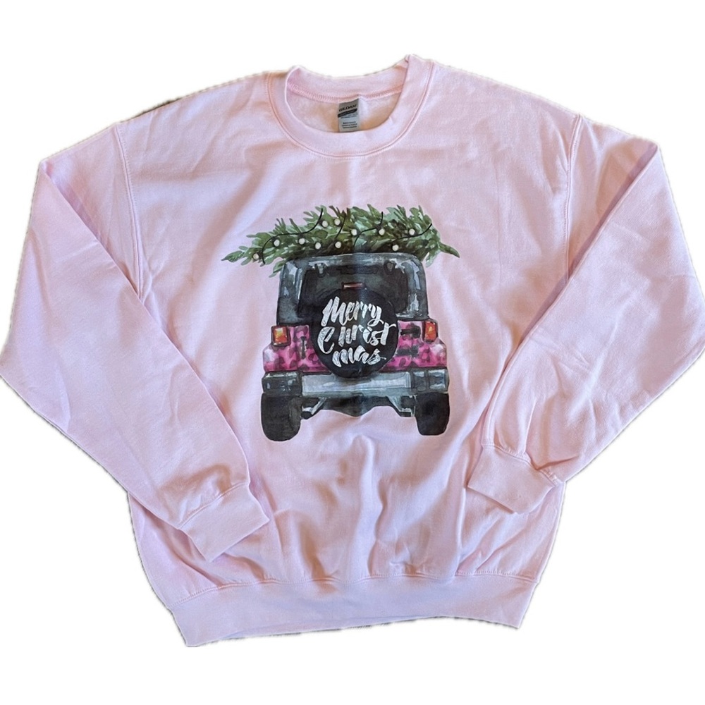 Gildan Pink Crewneck Sweatshirt with Festive Design